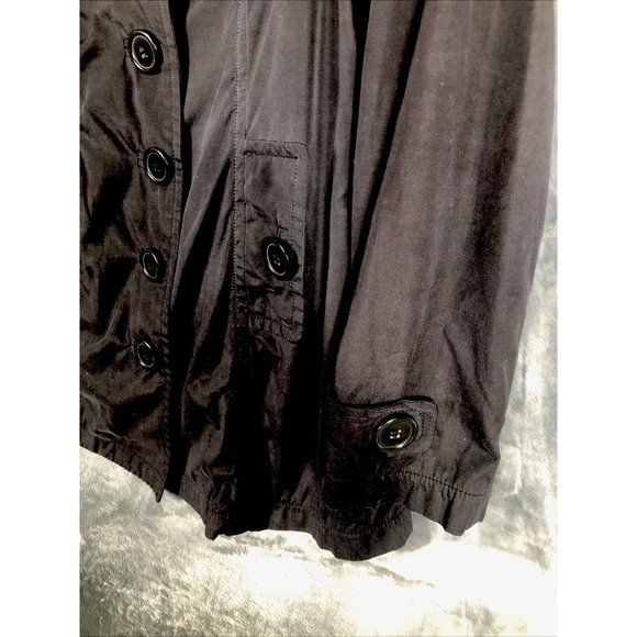 Joujou Ladies Black Trench Coat, Size Lightweight Button Down Missing Belt - Picture 5 of 16
